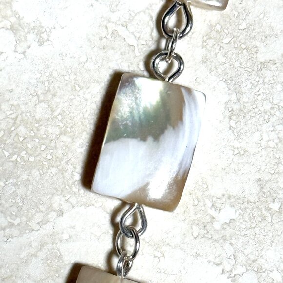 Rectangular Mother of Pearl Beaded Short Necklace + Cat Person Paw Print Pendant - Picture 11 of 14
